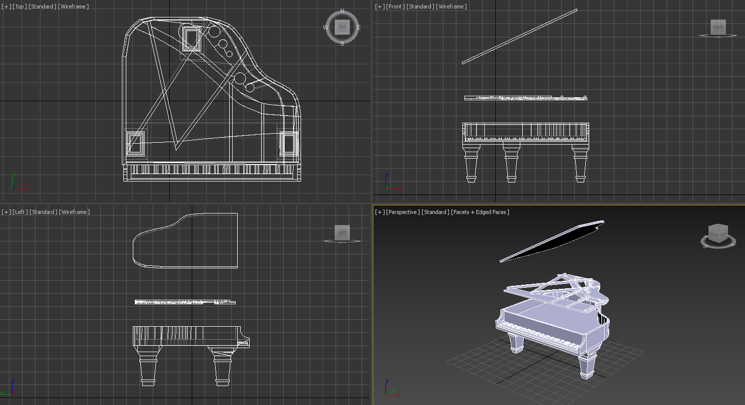 Piano being modelled in 3DS Max